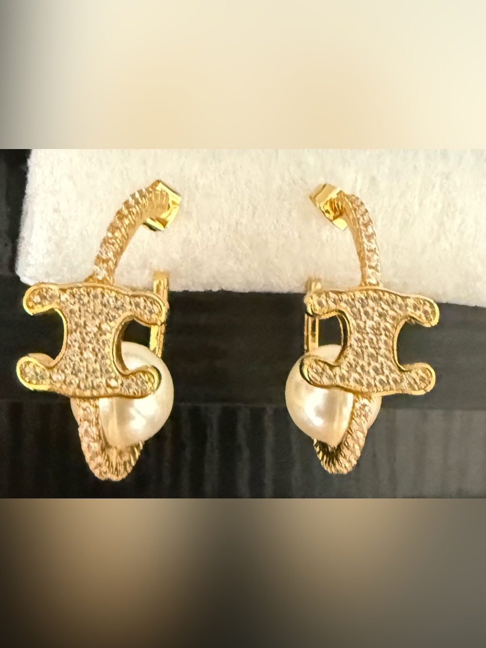 Gold Pearl Accent Women’s Hoop Earrings -  Celine for a special occasion